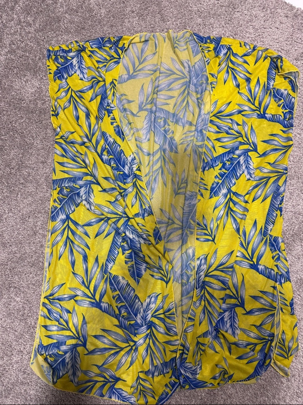 Yellow Tropical Leaf Kimono Cover-Up